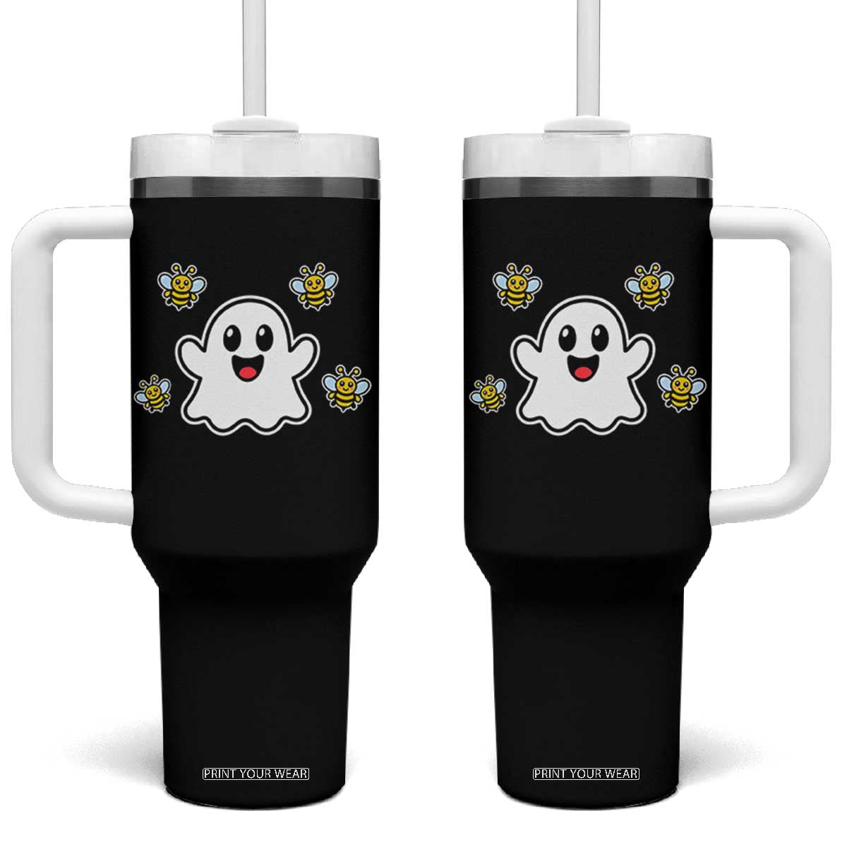 Funny Ghost Boo Bees Halloween Tumbler With Handle Wordplay Humor