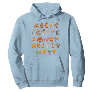 Funny Kindergarten Teacher Hoodie Thanksgiving Alphabet Learning Autumn Season TS11 Light Blue Print Your Wear