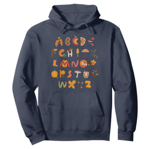 Funny Kindergarten Teacher Hoodie Thanksgiving Alphabet Learning Autumn Season TS11 Navy Print Your Wear