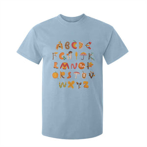 Funny Kindergarten Teacher T Shirt For Kid Thanksgiving Alphabet Learning Autumn Season TS11 Light Blue Print Your Wear