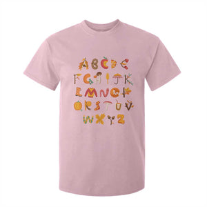 Funny Kindergarten Teacher T Shirt For Kid Thanksgiving Alphabet Learning Autumn Season TS11 Light Pink Print Your Wear