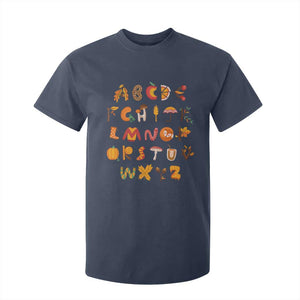 Funny Kindergarten Teacher T Shirt For Kid Thanksgiving Alphabet Learning Autumn Season TS11 Navy Print Your Wear