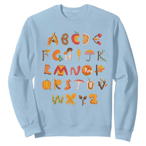 Funny Kindergarten Teacher Sweatshirt Thanksgiving Alphabet Learning Autumn Season TS11 Light Blue Print Your Wear