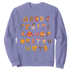 Funny Kindergarten Teacher Sweatshirt Thanksgiving Alphabet Learning Autumn Season TS11 Violet Print Your Wear