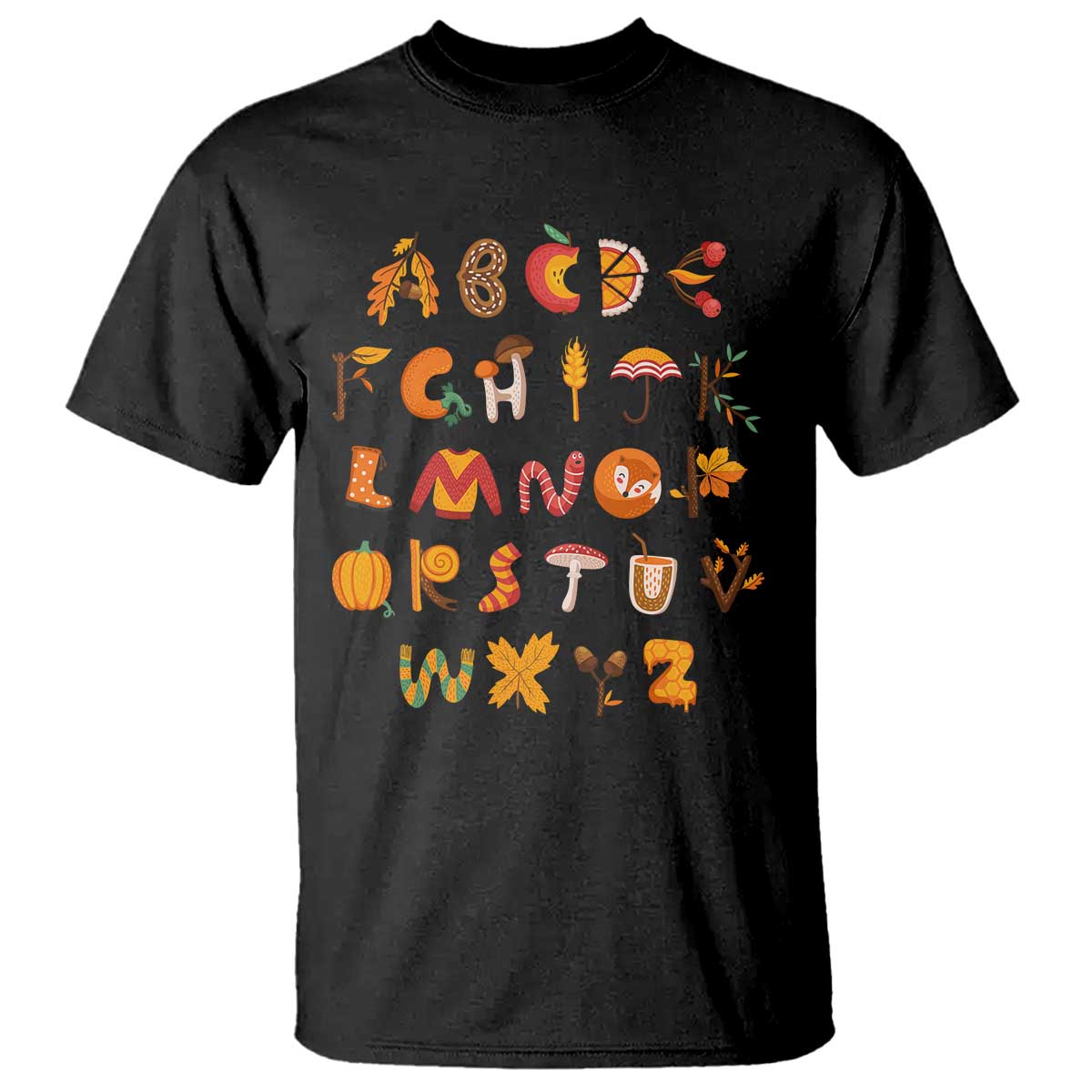 Funny Kindergarten Teacher T Shirt Thanksgiving Alphabet Learning Autumn Season TS11 Black Print Your Wear