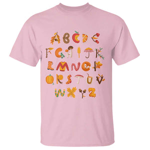 Funny Kindergarten Teacher T Shirt Thanksgiving Alphabet Learning Autumn Season TS11 Light Pink Print Your Wear