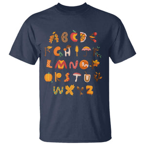 Funny Kindergarten Teacher T Shirt Thanksgiving Alphabet Learning Autumn Season TS11 Navy Print Your Wear