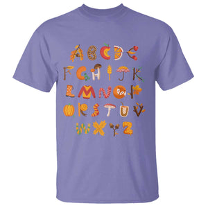 Funny Kindergarten Teacher T Shirt Thanksgiving Alphabet Learning Autumn Season TS11 Violet Print Your Wear