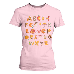 Funny Kindergarten Teacher T Shirt For Women Thanksgiving Alphabet Learning Autumn Season TS11 Light Pink Print Your Wear