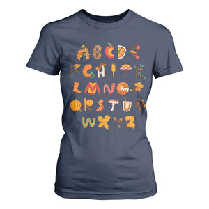 Funny Kindergarten Teacher T Shirt For Women Thanksgiving Alphabet Learning Autumn Season TS11 Navy Print Your Wear