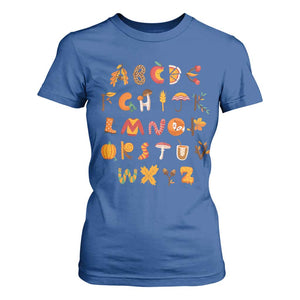 Funny Kindergarten Teacher T Shirt For Women Thanksgiving Alphabet Learning Autumn Season TS11 Royal Blue Print Your Wear