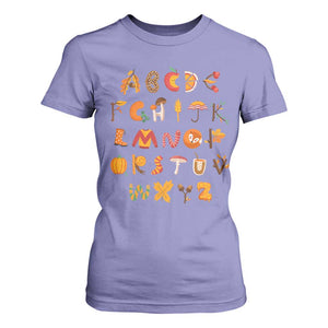 Funny Kindergarten Teacher T Shirt For Women Thanksgiving Alphabet Learning Autumn Season TS11 Violet Print Your Wear