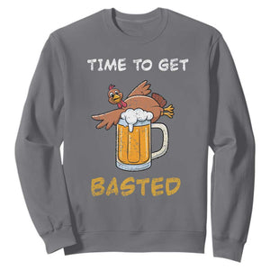 Funny Thanksgiving Beer Sweatshirt Time To Get Basted Vintage Turkey TS11 Charcoal Print Your Wear