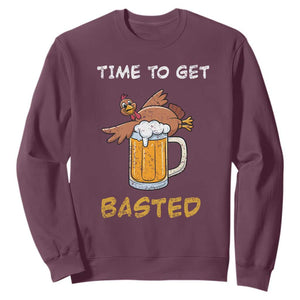 Funny Thanksgiving Beer Sweatshirt Time To Get Basted Vintage Turkey TS11 Maroon Print Your Wear