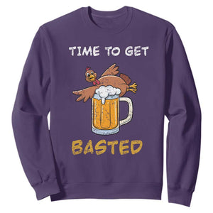 Funny Thanksgiving Beer Sweatshirt Time To Get Basted Vintage Turkey TS11 Purple Print Your Wear