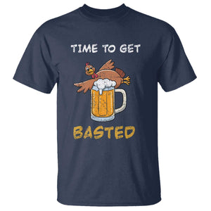Funny Thanksgiving Beer T Shirt Time To Get Basted Vintage Turkey TS11 Navy Print Your Wear
