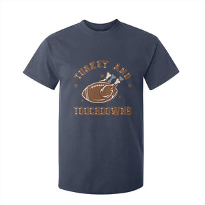 Thanksgiving Football T Shirt For Kid Turkey And Touchdowns Vintage American Football TS11 Navy Print Your Wear