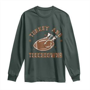 Thanksgiving Football Long Sleeve Shirt Turkey And Touchdowns Vintage American Football TS11 Dark Forest Green Print Your Wear