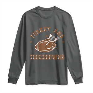 Thanksgiving Football Long Sleeve Shirt Turkey And Touchdowns Vintage American Football TS11 Dark Heather Print Your Wear