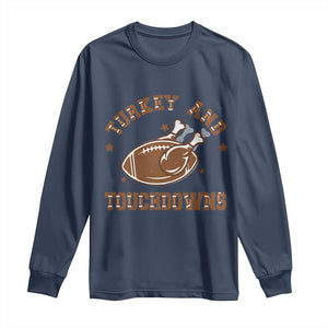 Thanksgiving Football Long Sleeve Shirt Turkey And Touchdowns Vintage American Football TS11 Navy Print Your Wear