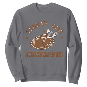 Thanksgiving Football Sweatshirt Turkey And Touchdowns Vintage American Football TS11 Charcoal Print Your Wear