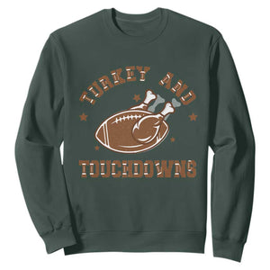 Thanksgiving Football Sweatshirt Turkey And Touchdowns Vintage American Football TS11 Dark Forest Green Print Your Wear