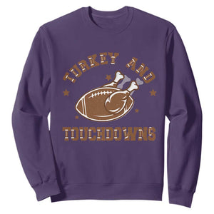 Thanksgiving Football Sweatshirt Turkey And Touchdowns Vintage American Football TS11 Purple Print Your Wear