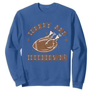 Thanksgiving Football Sweatshirt Turkey And Touchdowns Vintage American Football TS11 Royal Blue Print Your Wear