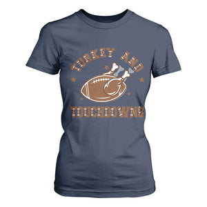 Thanksgiving Football T Shirt For Women Turkey And Touchdowns Vintage American Football TS11 Navy Print Your Wear