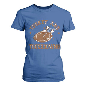 Thanksgiving Football T Shirt For Women Turkey And Touchdowns Vintage American Football TS11 Royal Blue Print Your Wear