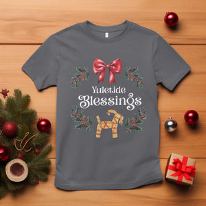 Yuletide Blessings T Shirt Yule Goat Winter Solstice Christmas Wreath TS11 Charcoal Print Your Wear
