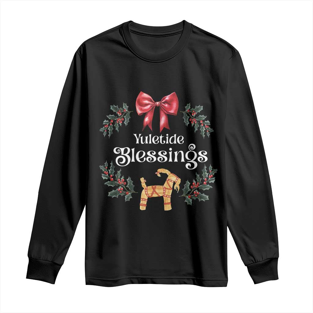 Yuletide Blessings Long Sleeve Shirt Yule Goat Winter Solstice Christmas Wreath TS11 Black Print Your Wear