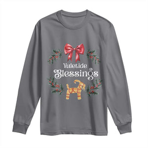 Yuletide Blessings Long Sleeve Shirt Yule Goat Winter Solstice Christmas Wreath TS11 Charcoal Print Your Wear