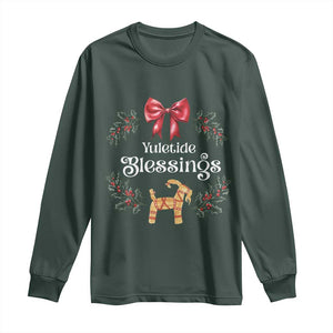 Yuletide Blessings Long Sleeve Shirt Yule Goat Winter Solstice Christmas Wreath TS11 Dark Forest Green Print Your Wear