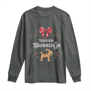 Yuletide Blessings Long Sleeve Shirt Yule Goat Winter Solstice Christmas Wreath TS11 Dark Heather Print Your Wear