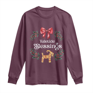 Yuletide Blessings Long Sleeve Shirt Yule Goat Winter Solstice Christmas Wreath TS11 Maroon Print Your Wear