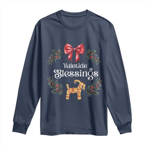 Yuletide Blessings Long Sleeve Shirt Yule Goat Winter Solstice Christmas Wreath TS11 Navy Print Your Wear