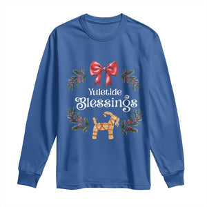 Yuletide Blessings Long Sleeve Shirt Yule Goat Winter Solstice Christmas Wreath TS11 Royal Blue Print Your Wear