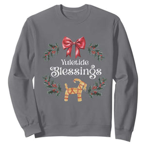 Yuletide Blessings Sweatshirt Yule Goat Winter Solstice Christmas Wreath TS11 Charcoal Print Your Wear