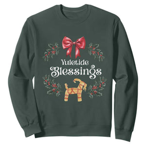 Yuletide Blessings Sweatshirt Yule Goat Winter Solstice Christmas Wreath TS11 Dark Forest Green Print Your Wear