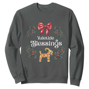 Yuletide Blessings Sweatshirt Yule Goat Winter Solstice Christmas Wreath TS11 Dark Heather Print Your Wear