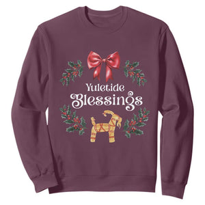 Yuletide Blessings Sweatshirt Yule Goat Winter Solstice Christmas Wreath TS11 Maroon Print Your Wear