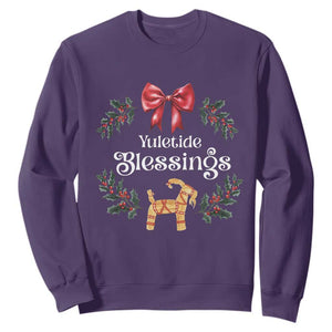 Yuletide Blessings Sweatshirt Yule Goat Winter Solstice Christmas Wreath TS11 Purple Print Your Wear