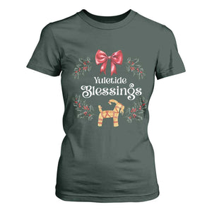 Yuletide Blessings T Shirt For Women Yule Goat Winter Solstice Christmas Wreath TS11 Dark Forest Green Print Your Wear