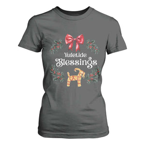 Yuletide Blessings T Shirt For Women Yule Goat Winter Solstice Christmas Wreath TS11 Dark Heather Print Your Wear