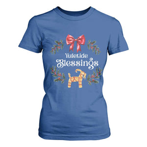 Yuletide Blessings T Shirt For Women Yule Goat Winter Solstice Christmas Wreath TS11 Royal Blue Print Your Wear