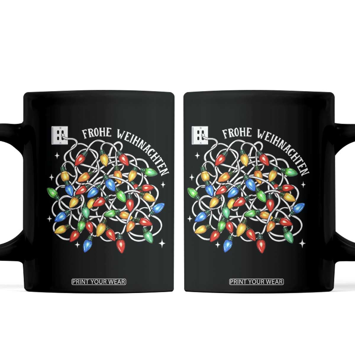 Funny German Christmas Coffee Mug Frohe Weihnachten Messy Xmas Lights