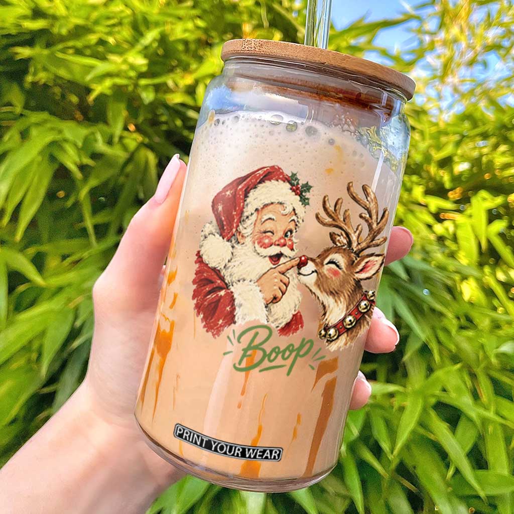 Retro Santa Boop Reindeer Nose Funny Nostalgic Christmas Glass Can