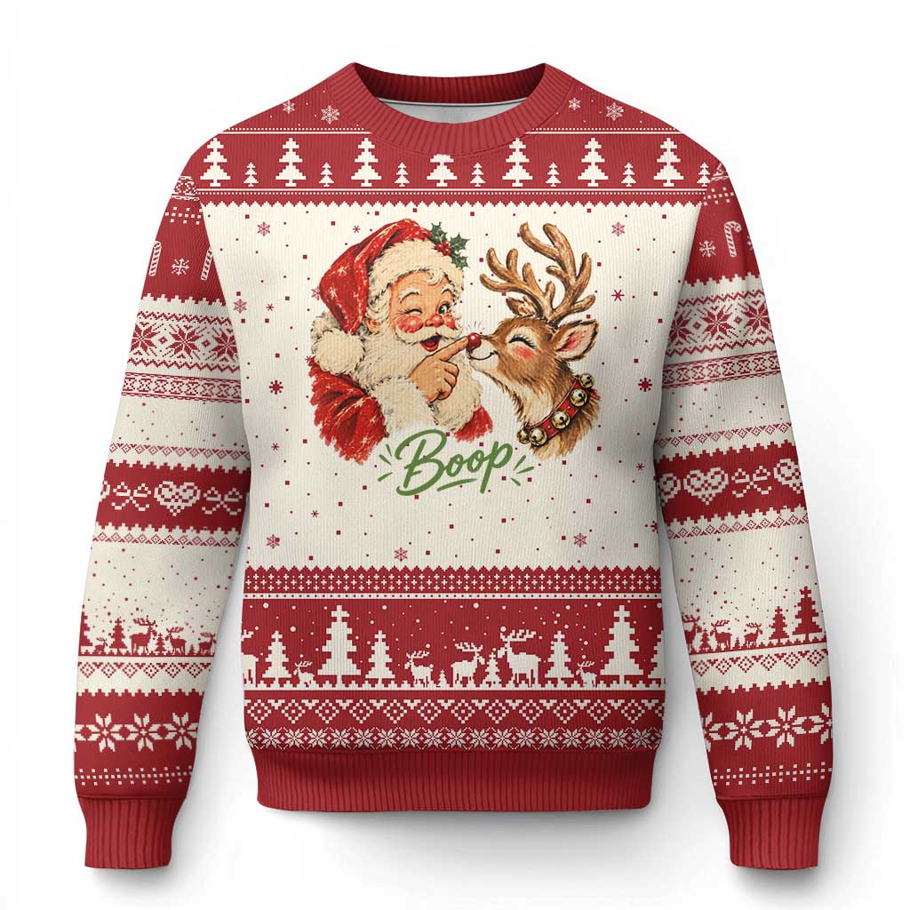 Retro Santa Boop Reindeer Nose Funny Nostalgic Xmas Ugly Christmas Sweater
