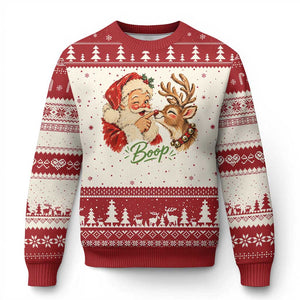 Retro Santa Boop Reindeer Nose Funny Nostalgic Xmas Ugly Christmas Sweater